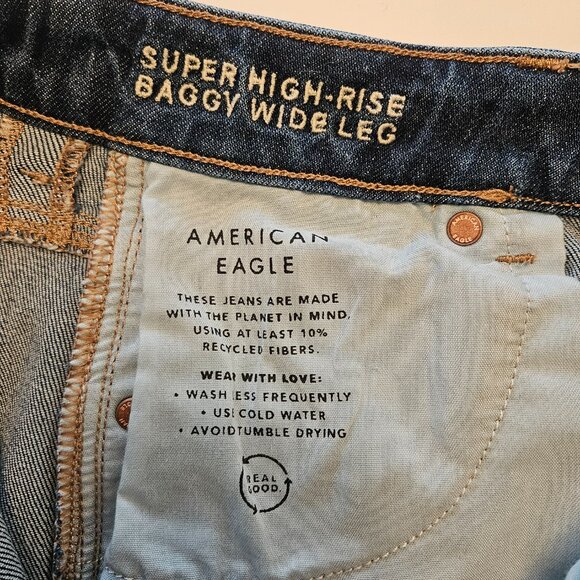 AE Dreamy Drape Stretch Super High-Waisted Baggy Wide-Leg Jean Dark Wash Size 0 - Picture 13 of 14